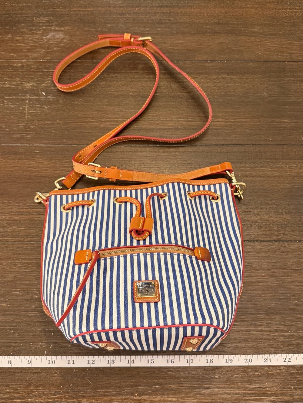 Dooney & Bourke Blue and White Striped Crossbody with Orange Trim New w/o Tags